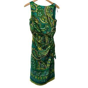 D. Morgan Women green Cocktail Dress 8 Petites 70s hippie artsy floral 100% Silk